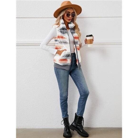 New Womens Fuzzy Fleece Vest, Casual Warm Sleeveless Zip Up Sherpa Vest - Picture 5 of 6